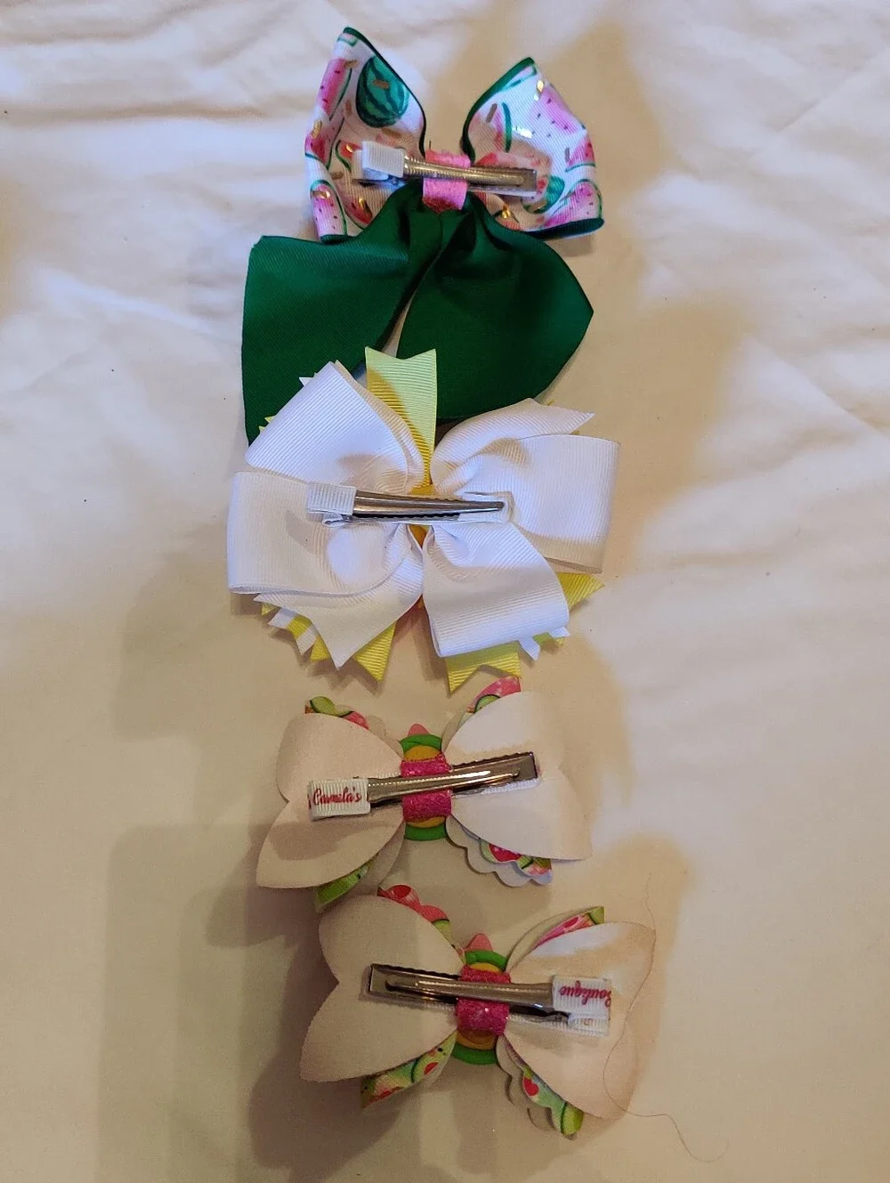 Kids Fruit-Themed Hair Bow Set in Pink, Yellow & Green